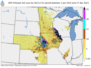 A map of soil loss across states tracked by the Daily Erosion Project.
