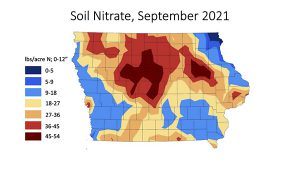Iowa soil nitrate map for September 2021